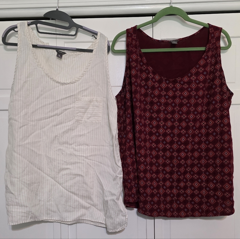 Eddie Bauer Lot Of 2 Sleeveless Tops Striped & Diamond Design - T2XL